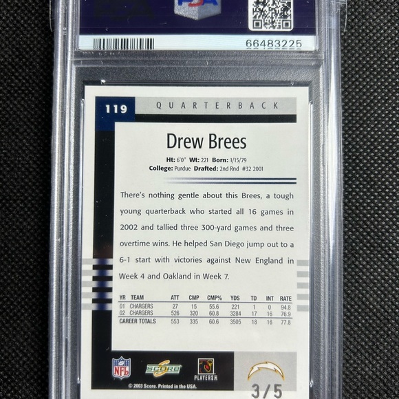 2003 Score National Promo #119 /5 SSP Drew Brees POP 1 PSA 7 NM None Higher - Picture 2 of 2